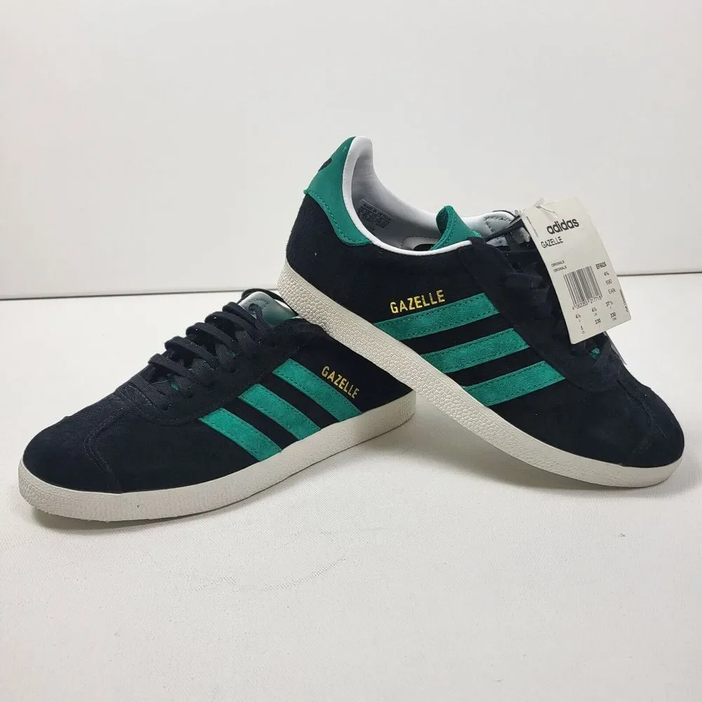 Adidas‎ Originals Gazelle Casual Shoes Black/Teal Green/Gold Metallic Mens 5 W 6